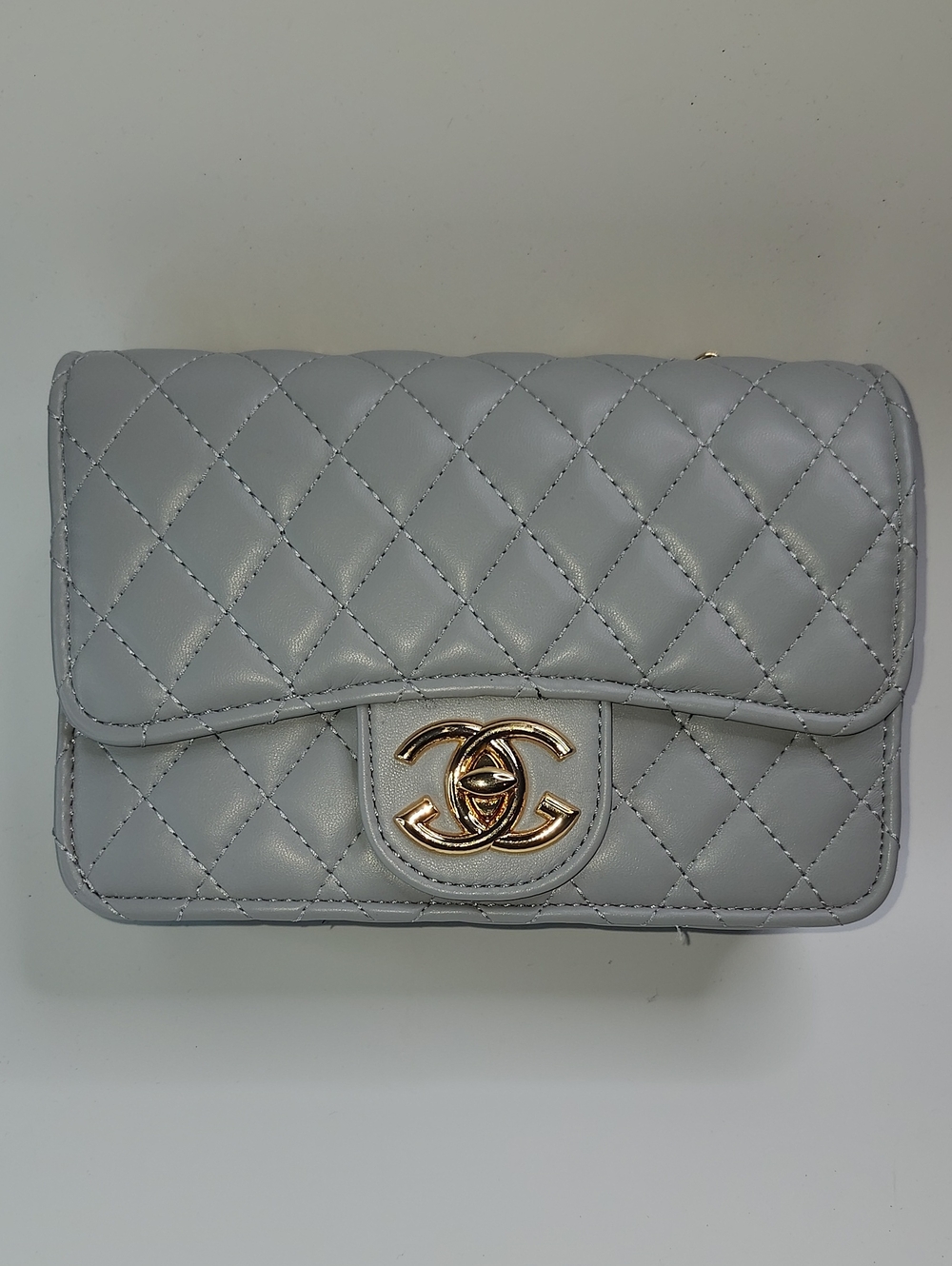 Crossbody Quilted Mini Flap in Light Gray with Gold Hardware - Picture 1 of 8